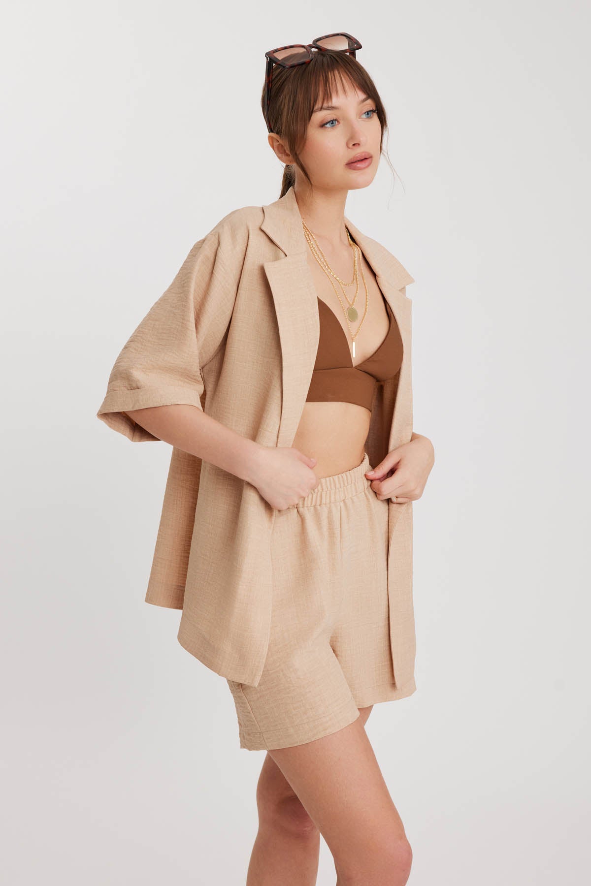 LONG COLLAR DETAILED LOW SHOULDER JACKET
