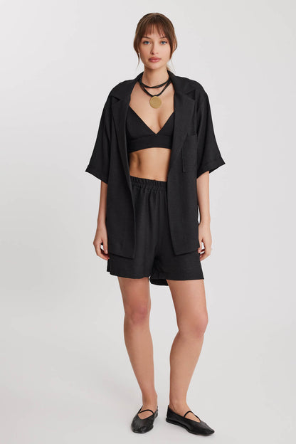 LONG COLLAR DETAILED LOW SHOULDER JACKET