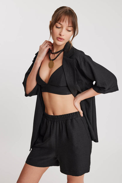 LONG COLLAR DETAILED LOW SHOULDER JACKET