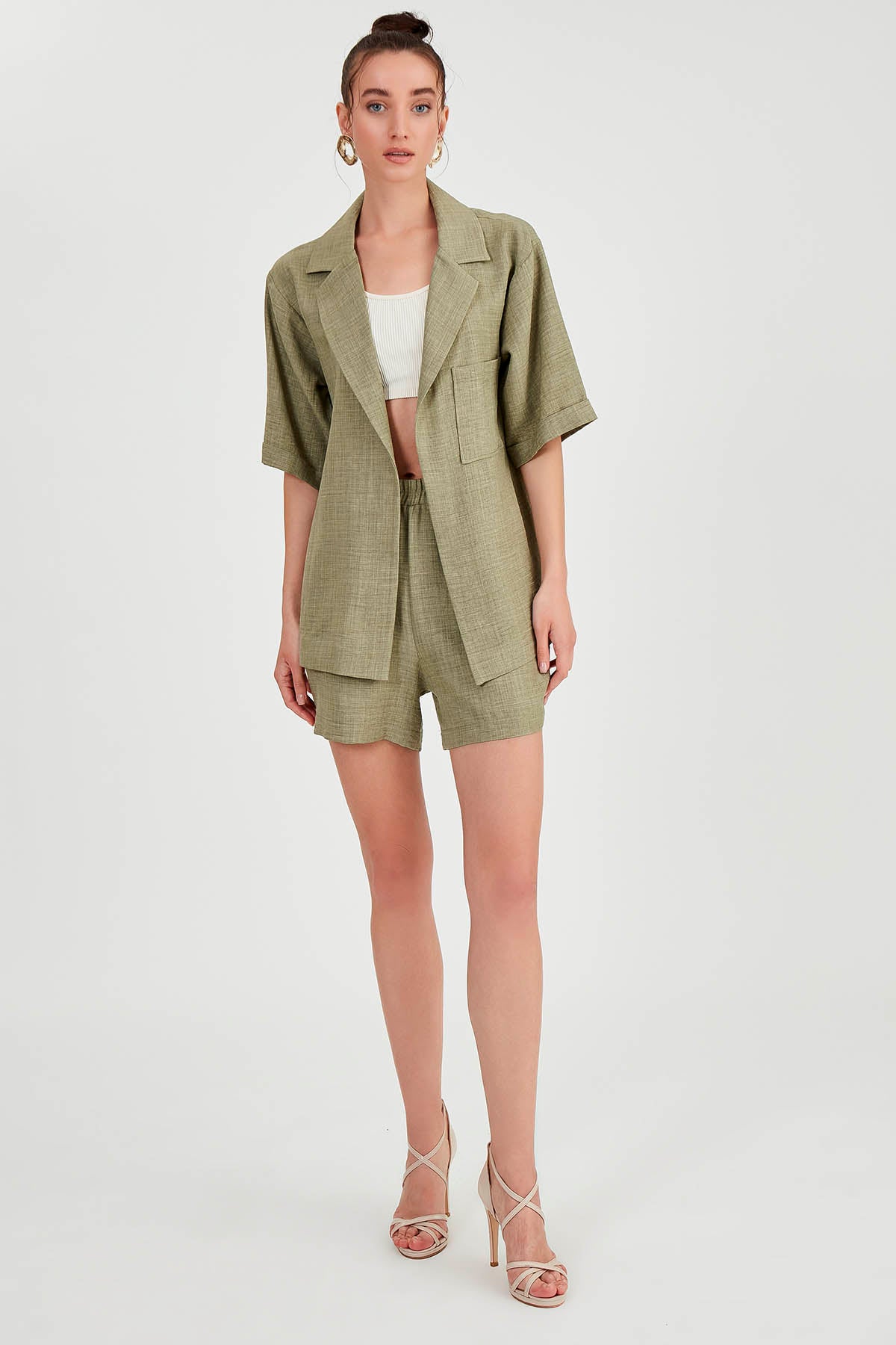 LONG COLLAR DETAILED LOW SHOULDER JACKET