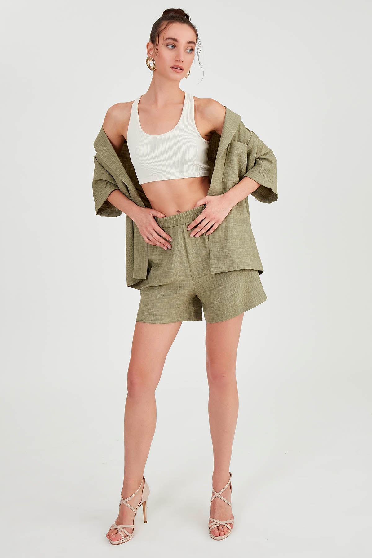 LONG COLLAR DETAILED LOW SHOULDER JACKET