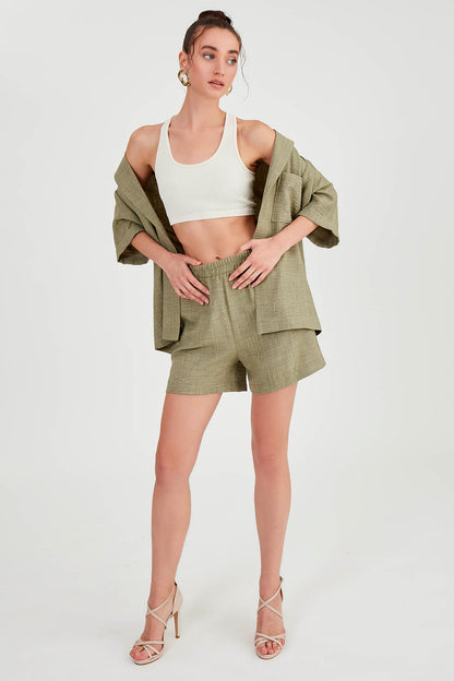 LONG COLLAR DETAILED LOW SHOULDER JACKET