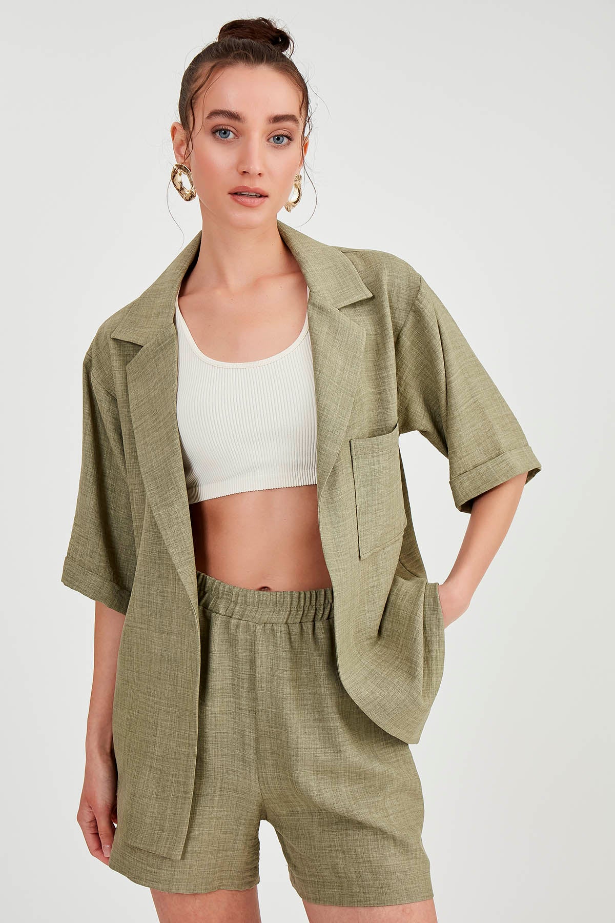 LONG COLLAR DETAILED LOW SHOULDER JACKET