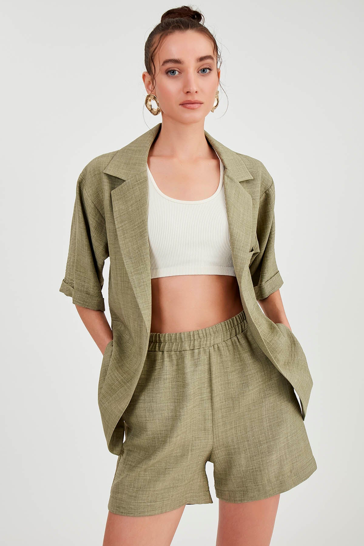 LONG COLLAR DETAILED LOW SHOULDER JACKET