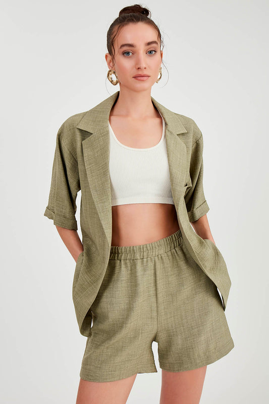 LONG COLLAR DETAILED LOW SHOULDER JACKET