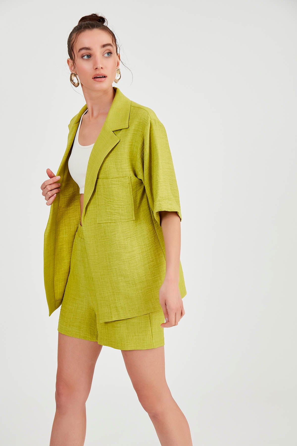 LONG COLLAR DETAILED LOW SHOULDER JACKET