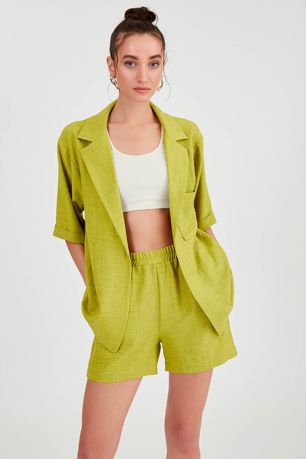 LONG COLLAR DETAILED LOW SHOULDER JACKET