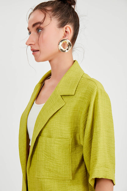 LONG COLLAR DETAILED LOW SHOULDER JACKET
