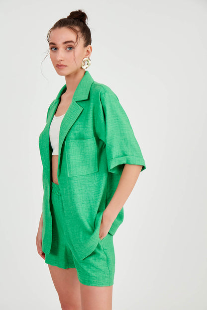 LONG COLLAR DETAILED LOW SHOULDER JACKET