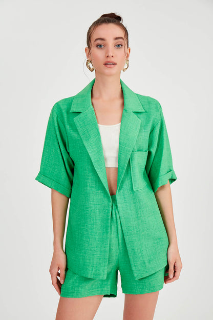 LONG COLLAR DETAILED LOW SHOULDER JACKET