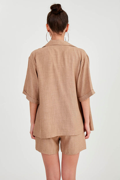LONG COLLAR DETAILED LOW SHOULDER JACKET