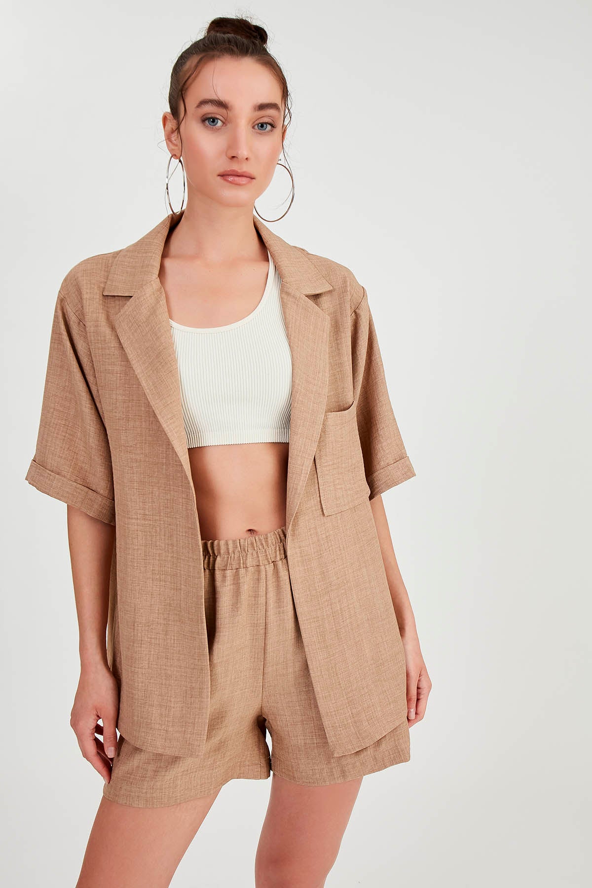 LONG COLLAR DETAILED LOW SHOULDER JACKET
