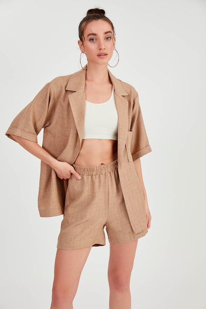 LONG COLLAR DETAILED LOW SHOULDER JACKET