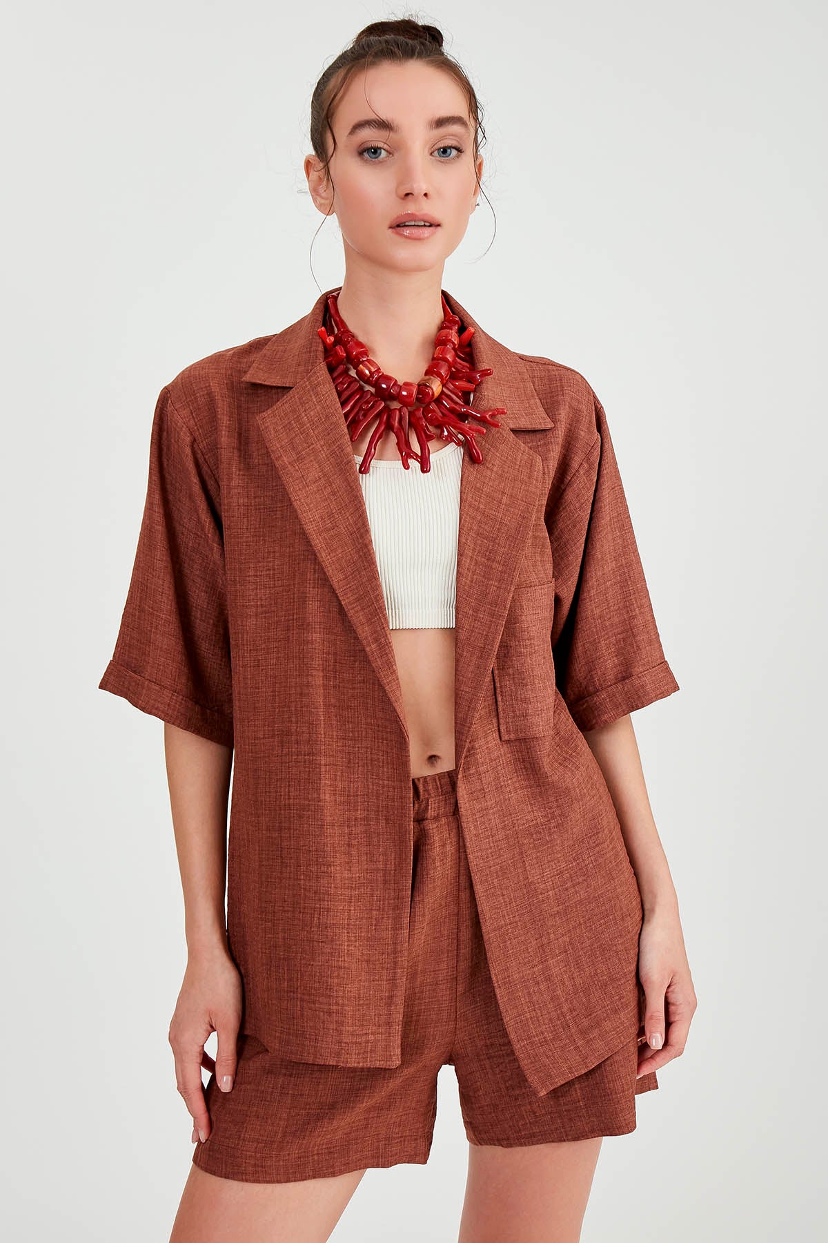 LONG COLLAR DETAILED LOW SHOULDER JACKET