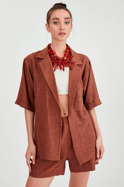 LONG COLLAR DETAILED LOW SHOULDER JACKET