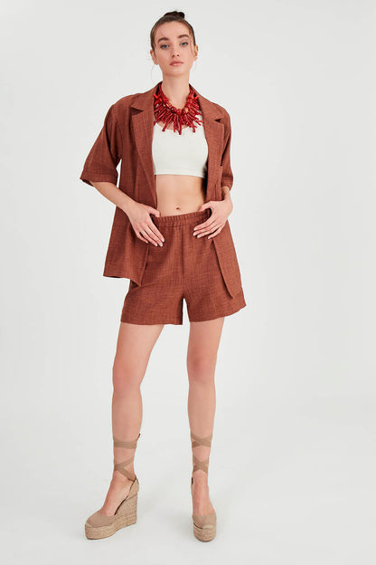LONG COLLAR DETAILED LOW SHOULDER JACKET