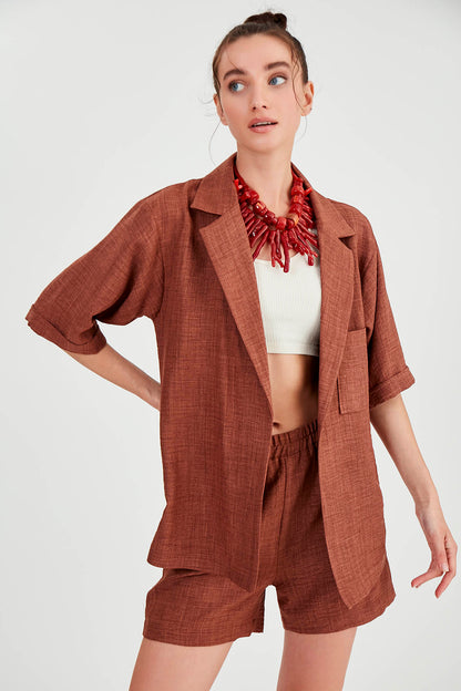 LONG COLLAR DETAILED LOW SHOULDER JACKET