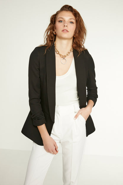 LONG COLLAR DETAILED SLEEVE BLAZER JACKET