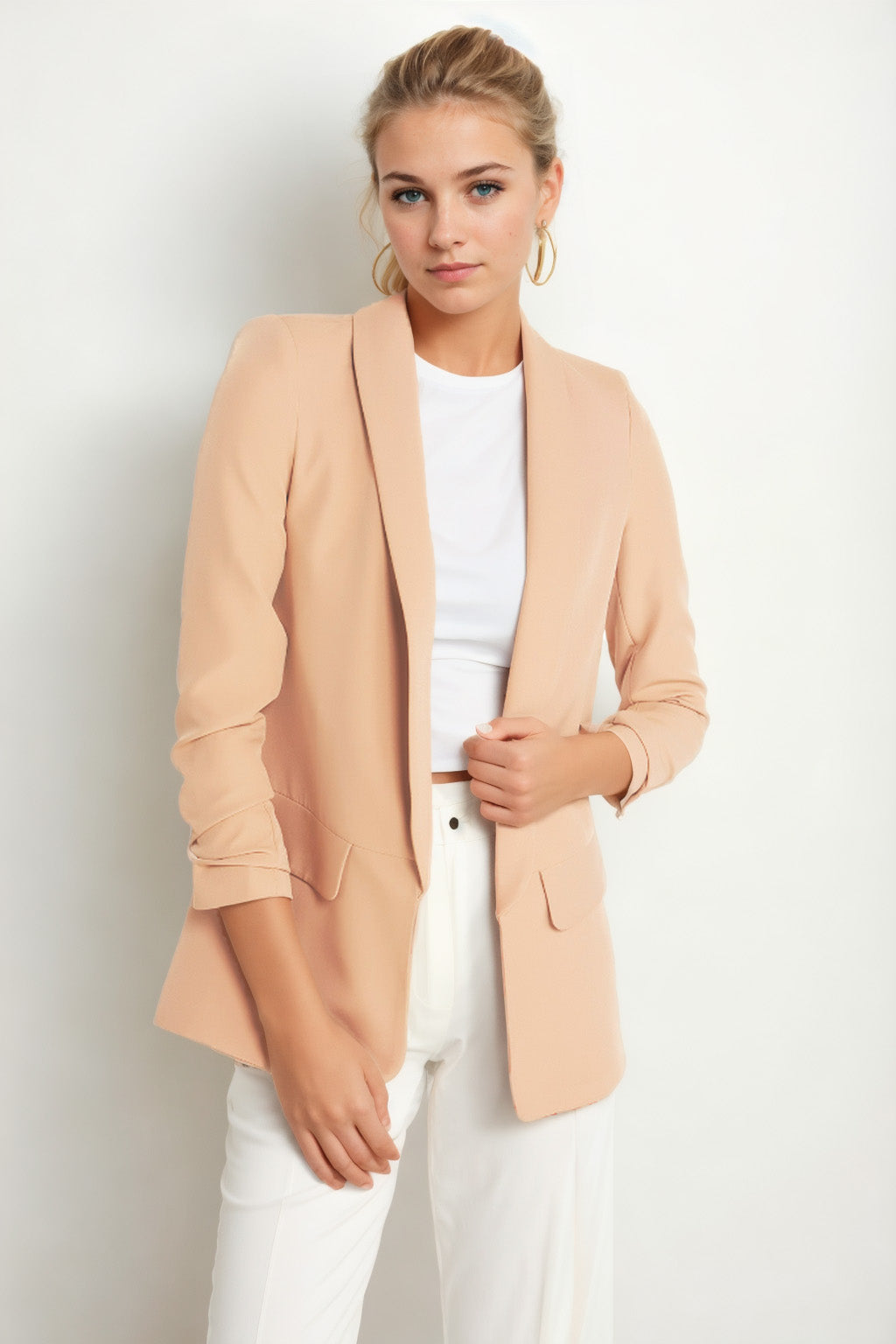 LONG COLLAR DETAILED SLEEVE BLAZER JACKET