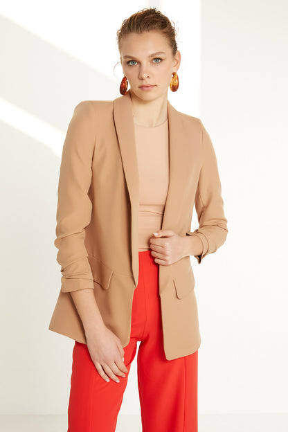 LONG COLLAR DETAILED SLEEVE BLAZER JACKET