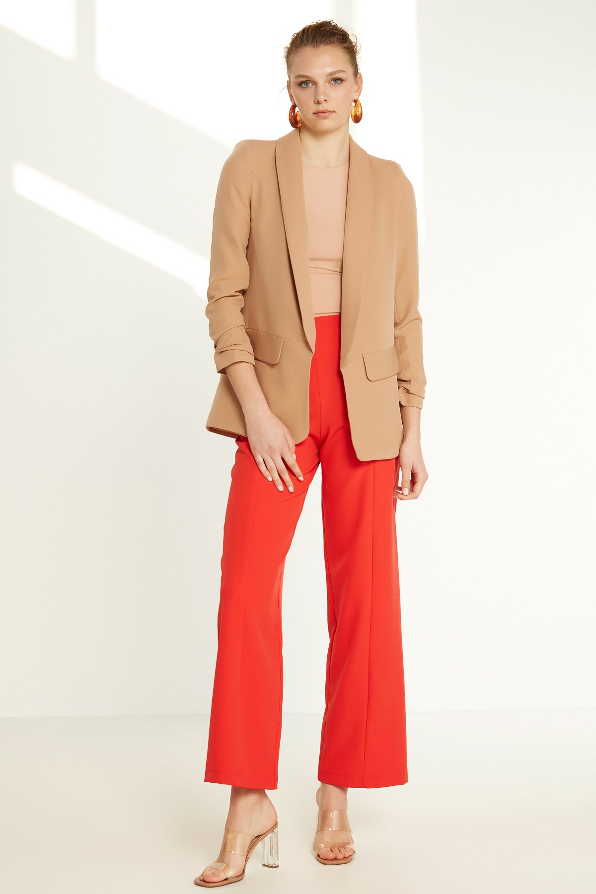 LONG COLLAR DETAILED SLEEVE BLAZER JACKET