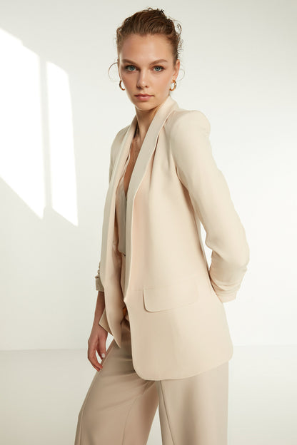 LONG COLLAR DETAILED SLEEVE BLAZER JACKET