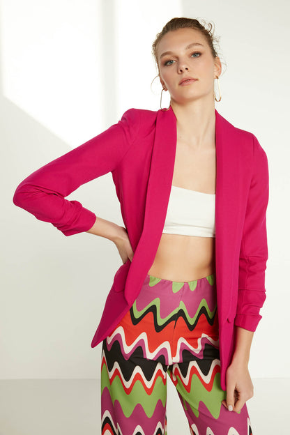 LONG COLLAR DETAILED SLEEVE BLAZER JACKET