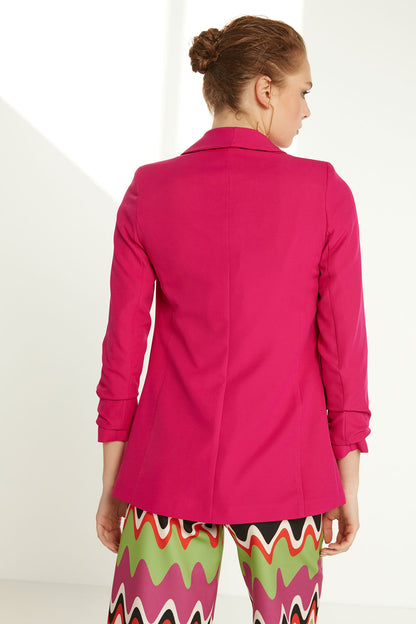 LONG COLLAR DETAILED SLEEVE BLAZER JACKET