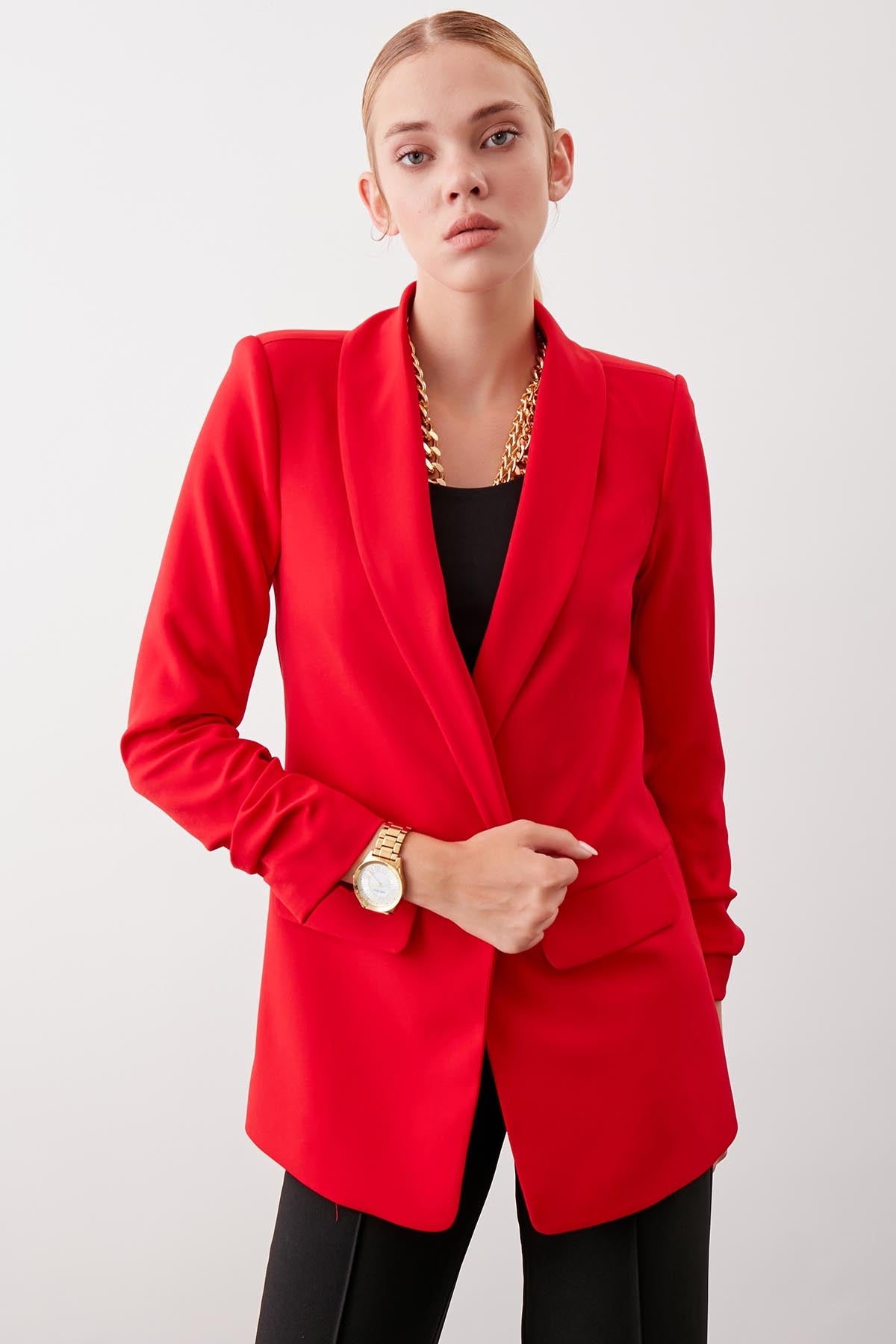 LONG COLLAR DETAILED SLEEVE BLAZER JACKET