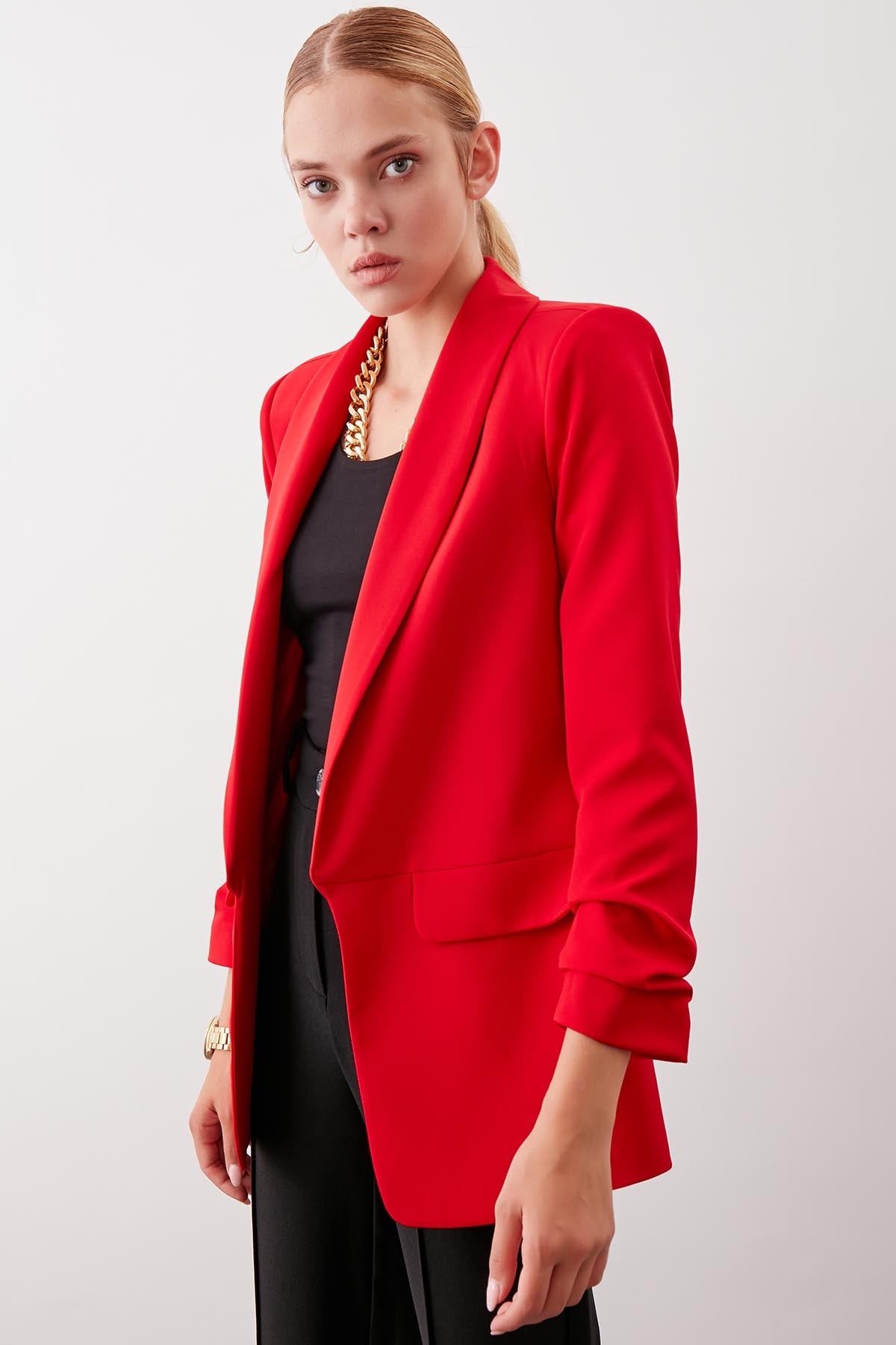 LONG COLLAR DETAILED SLEEVE BLAZER JACKET
