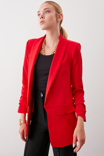 LONG COLLAR DETAILED SLEEVE BLAZER JACKET