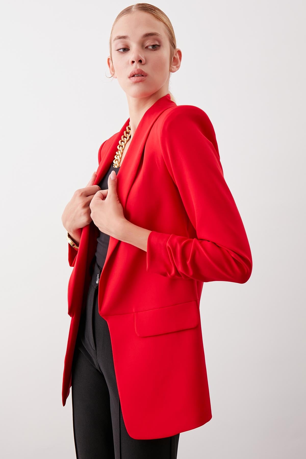 LONG COLLAR DETAILED SLEEVE BLAZER JACKET