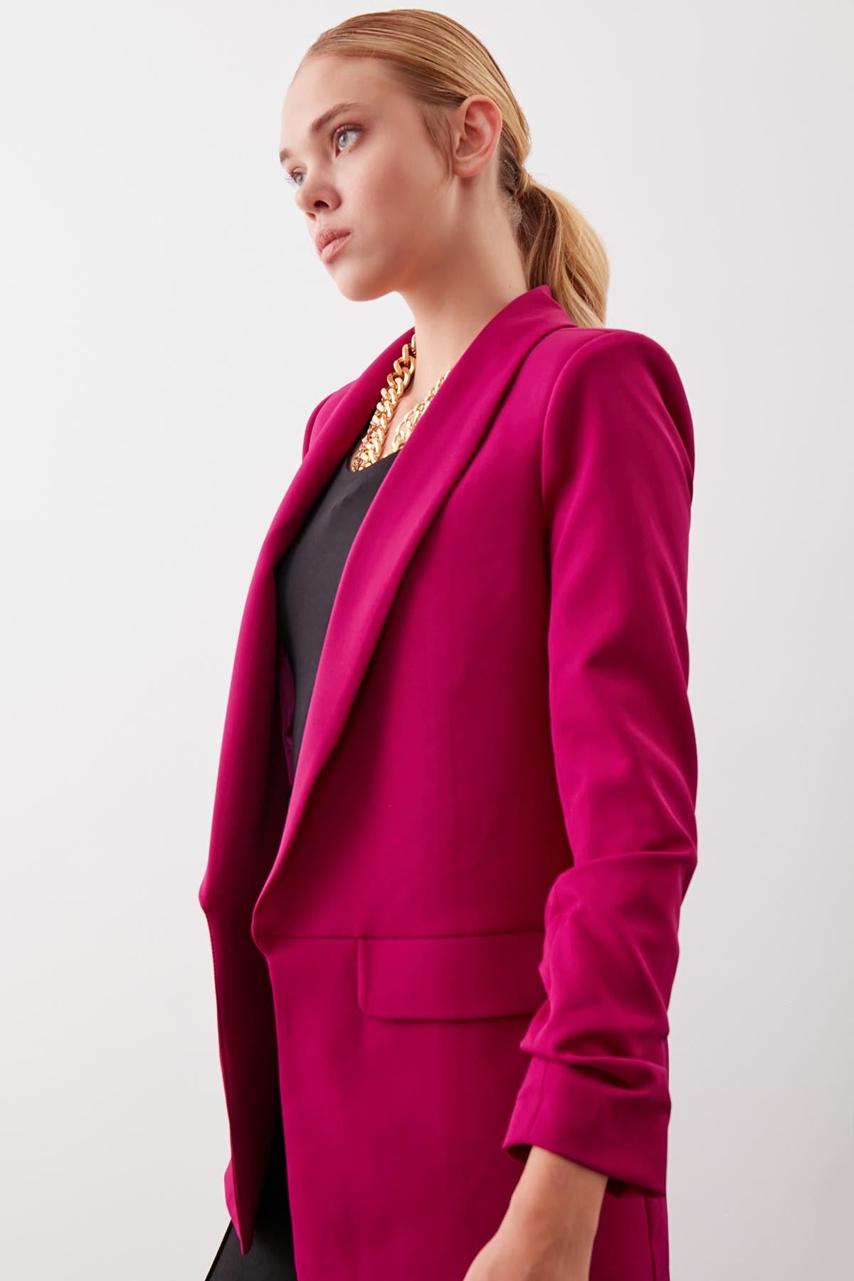 LONG COLLAR DETAILED SLEEVE BLAZER JACKET