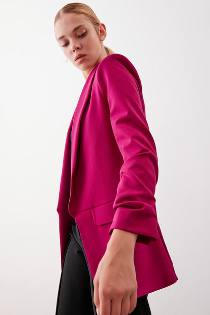 LONG COLLAR DETAILED SLEEVE BLAZER JACKET