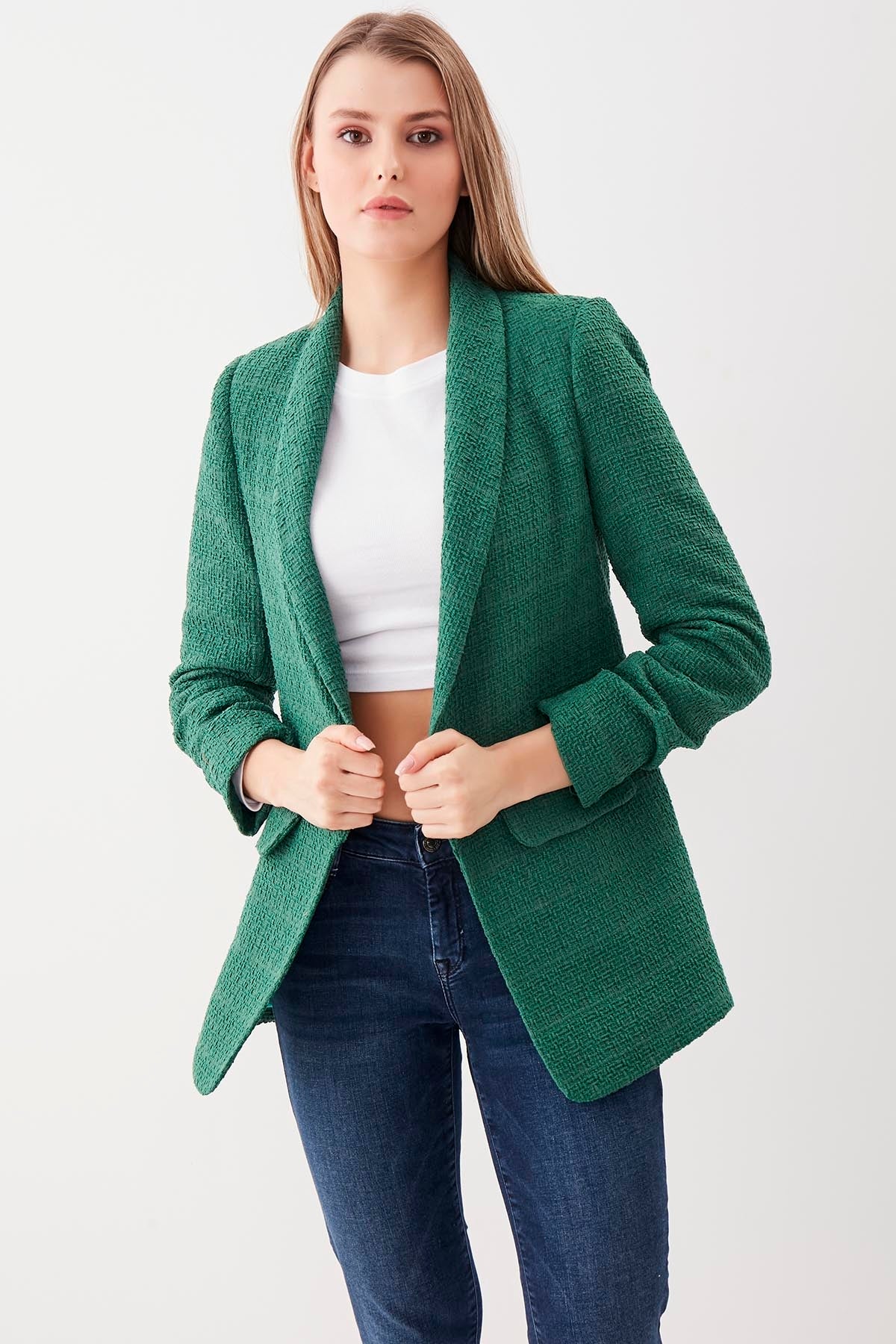 LONG COLLAR DETAILED SLEEVE RUCKLEBERRY JACKET