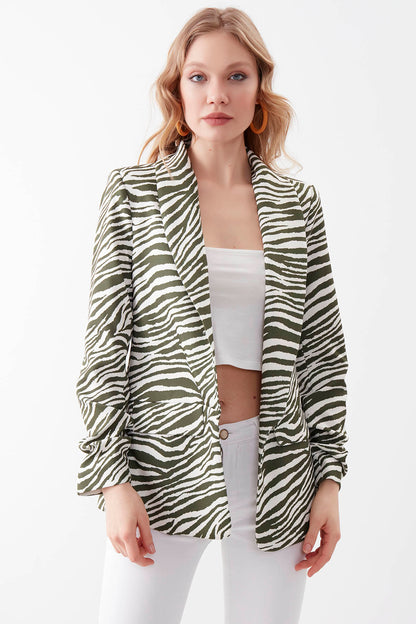LONG COLLAR ZEBRA PATTERNED BLAZER JACKET