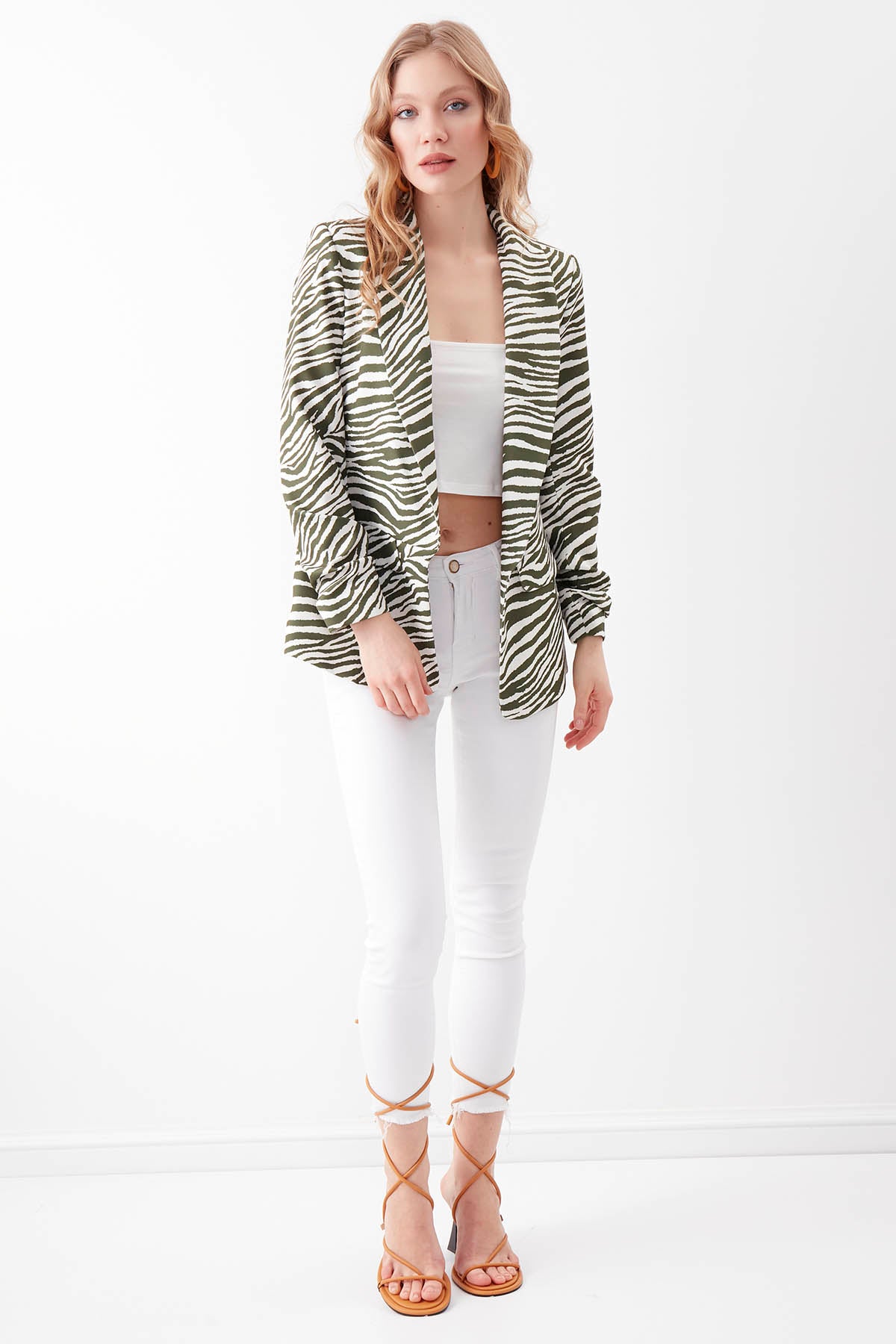 LONG COLLAR ZEBRA PATTERNED BLAZER JACKET