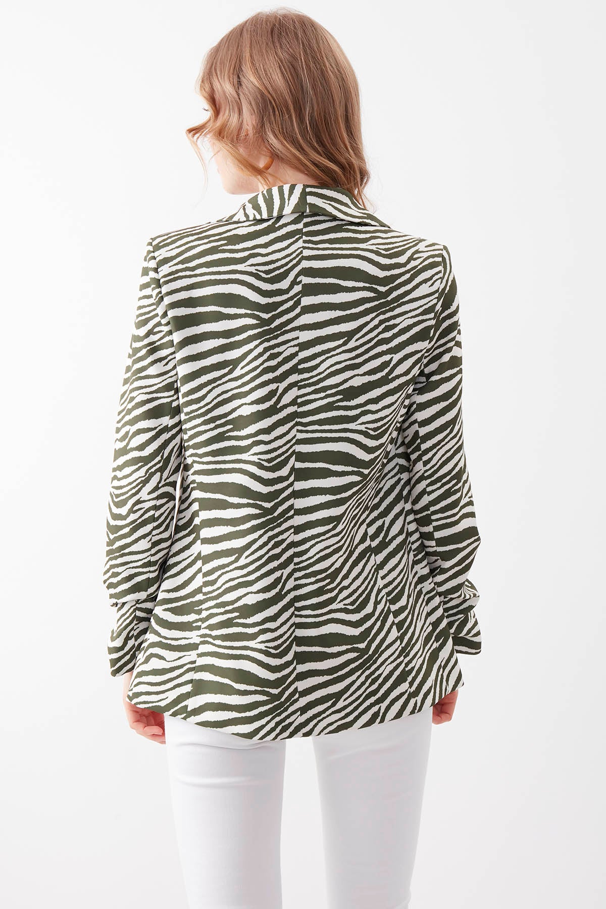 LONG COLLAR ZEBRA PATTERNED BLAZER JACKET
