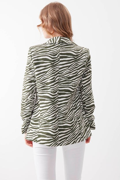 LONG COLLAR ZEBRA PATTERNED BLAZER JACKET
