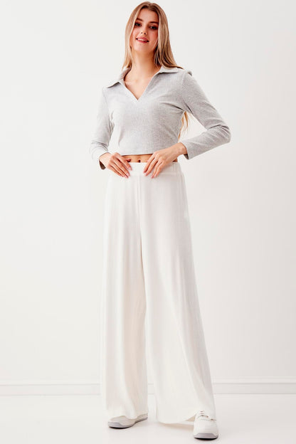 V COLLAR CROP BLOUSE