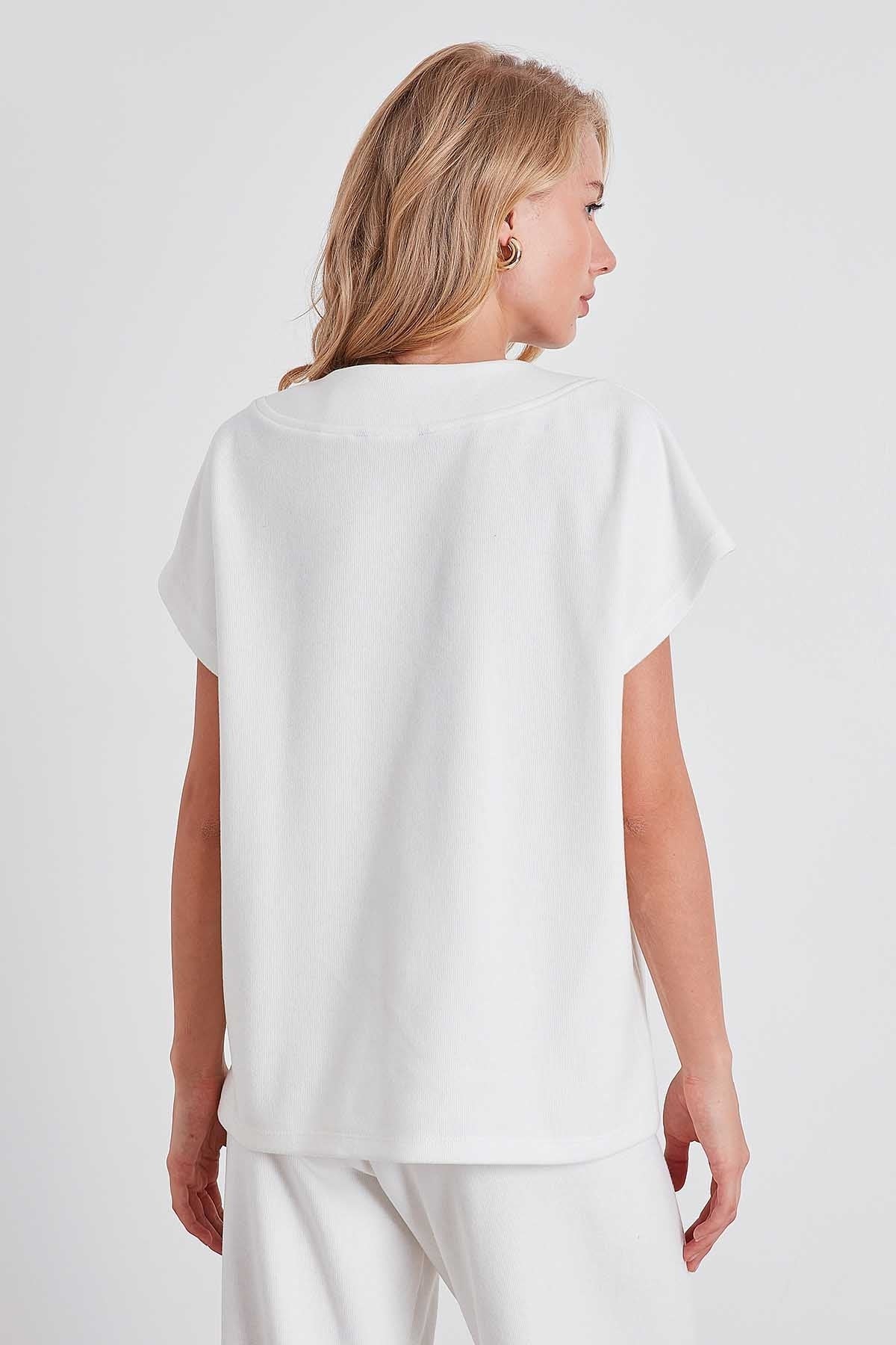 V COLLAR LOW SLEEVE KNITTED SWEAT
