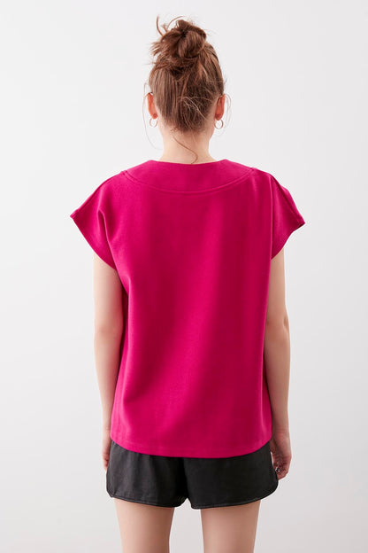 V COLLAR LOW SLEEVE KNITTED SWEAT