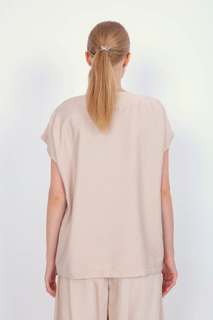 V COLLAR SHORT SLEEVE BLOUSE