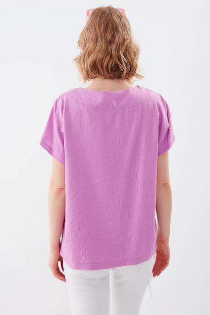 V COLLAR SHORT SLEEVE BLOUSE