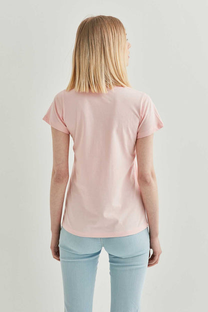 V COLLAR SHORT SLEEVE COTTON T-SHIRT