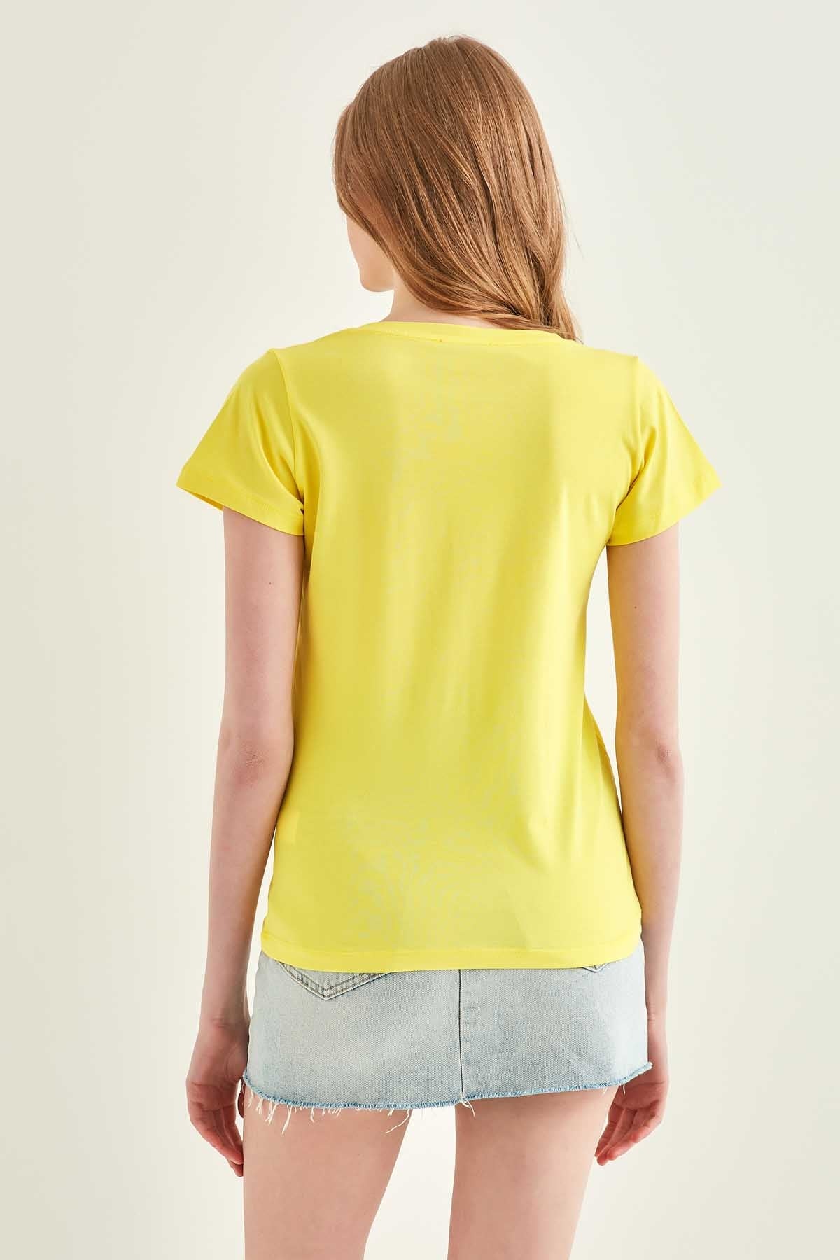 V COLLAR SHORT SLEEVE COTTON T-SHIRT