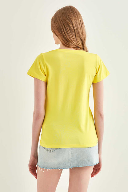 V COLLAR SHORT SLEEVE COTTON T-SHIRT
