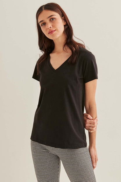 V COLLAR SHORT SLEEVE COTTON T-SHIRT