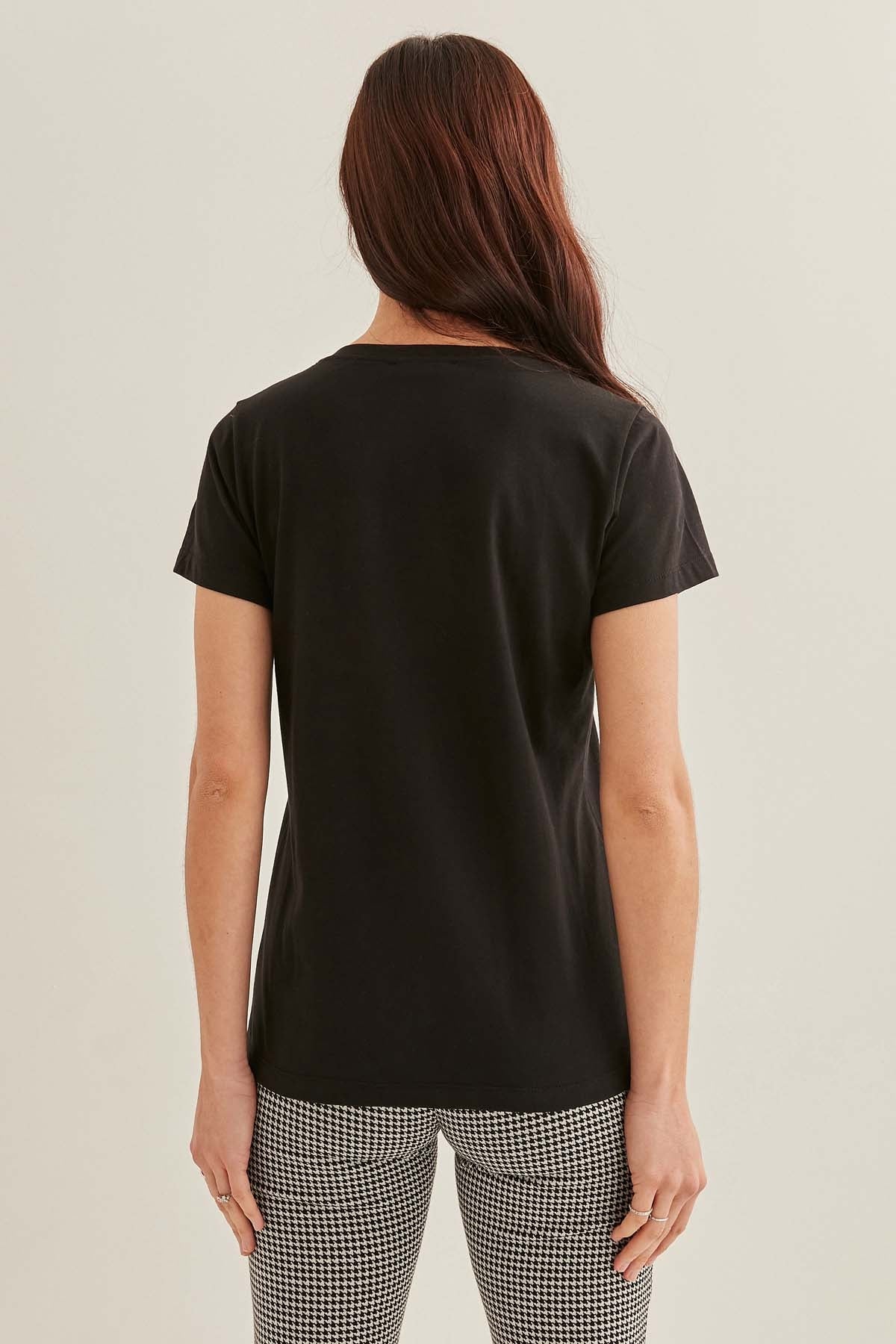 V COLLAR SHORT SLEEVE COTTON T-SHIRT