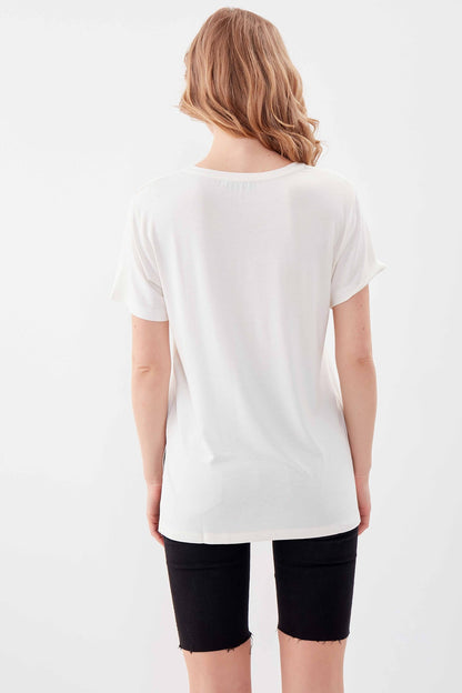 V COLLAR SHORT SLEEVE COTTON T-SHIRT
